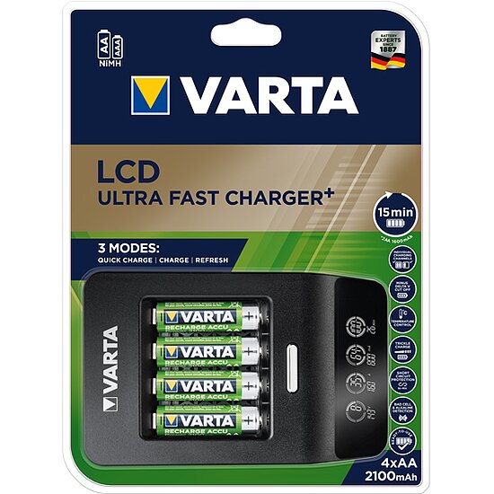 VARTA 57685 101 441 LCD Ultra Fast Charger incl. 4xAA 2100mAh BL1